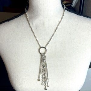 Brighton Infinity Tassel Necklace Silver Plated Clear Crystals 28”L